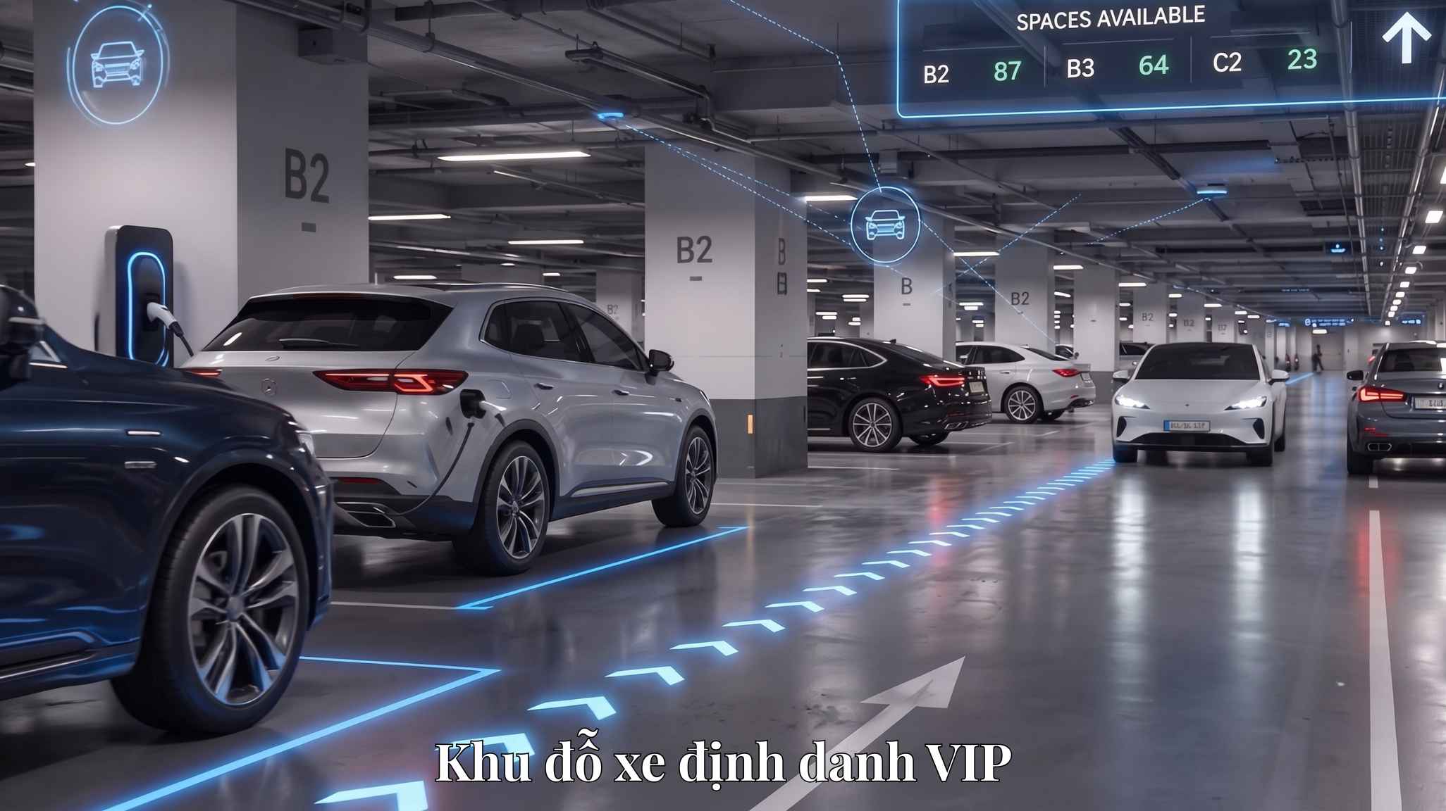 Phối cảnh khu đỗ xe dành cho cư dân tại tầng hầm