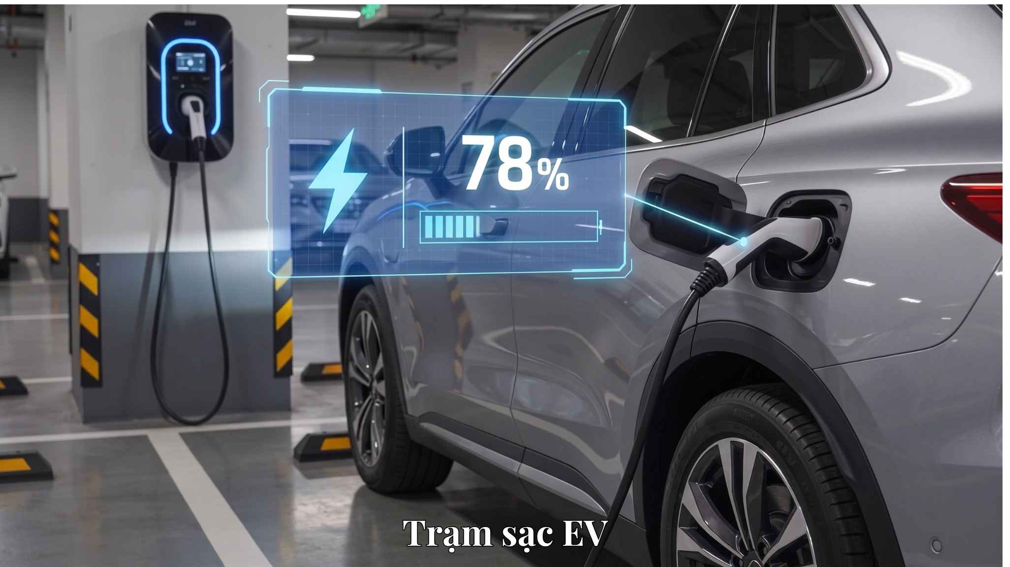 Phối cảnh trạm sạc xe điện tại khu đỗ xe tầng hầm