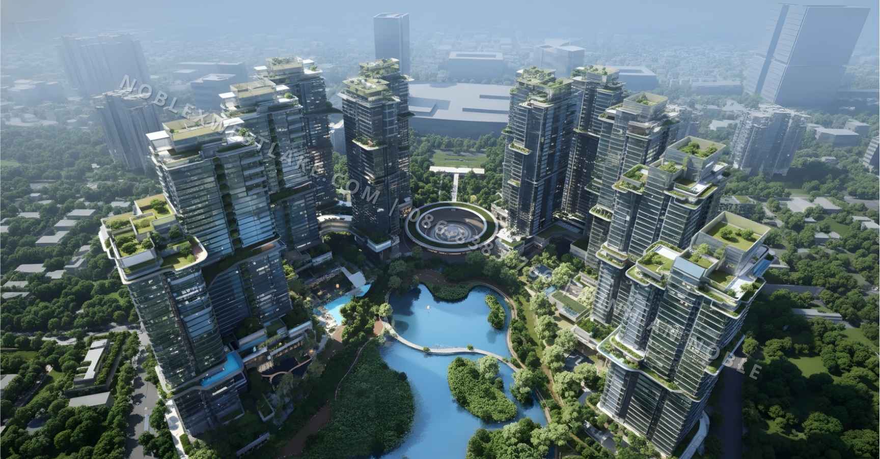 Phối cảnh 3D tổng thể quần thể 12 tòa tháp NobleX West Lake